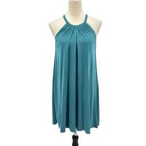 Delia + Cleo Teal Modal Sleeveless Halter Neck Mini A-line Swing Dress